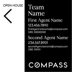 Compass Double Agent 20x20 Black Open House Sign - Team Name Big
