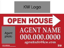 KW 18x24 Red Open house sign - with Agent Photo and KW Logo