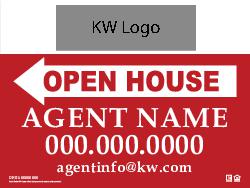 KW 18x24 Red Open house sign - with KW Logo