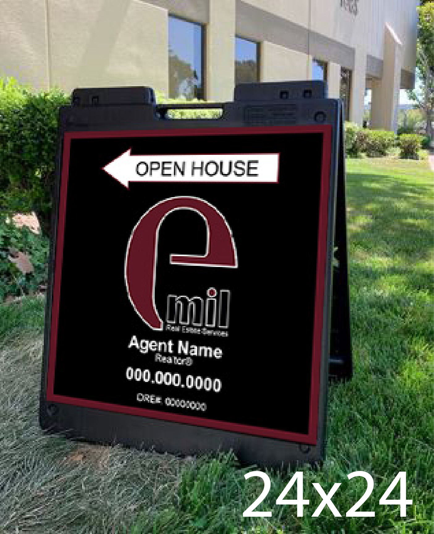 Emil Real Estate 24x24 Open House sign with Plasticade Frame