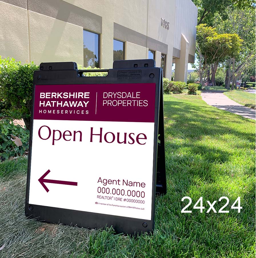 24x24 Berkshire Hathaway Standard Open House sign with Plasticade Frame