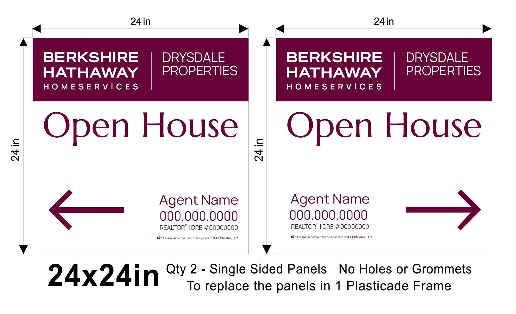 24x24 Berkshire Hathaway Standard Open house Replacement Panel Set