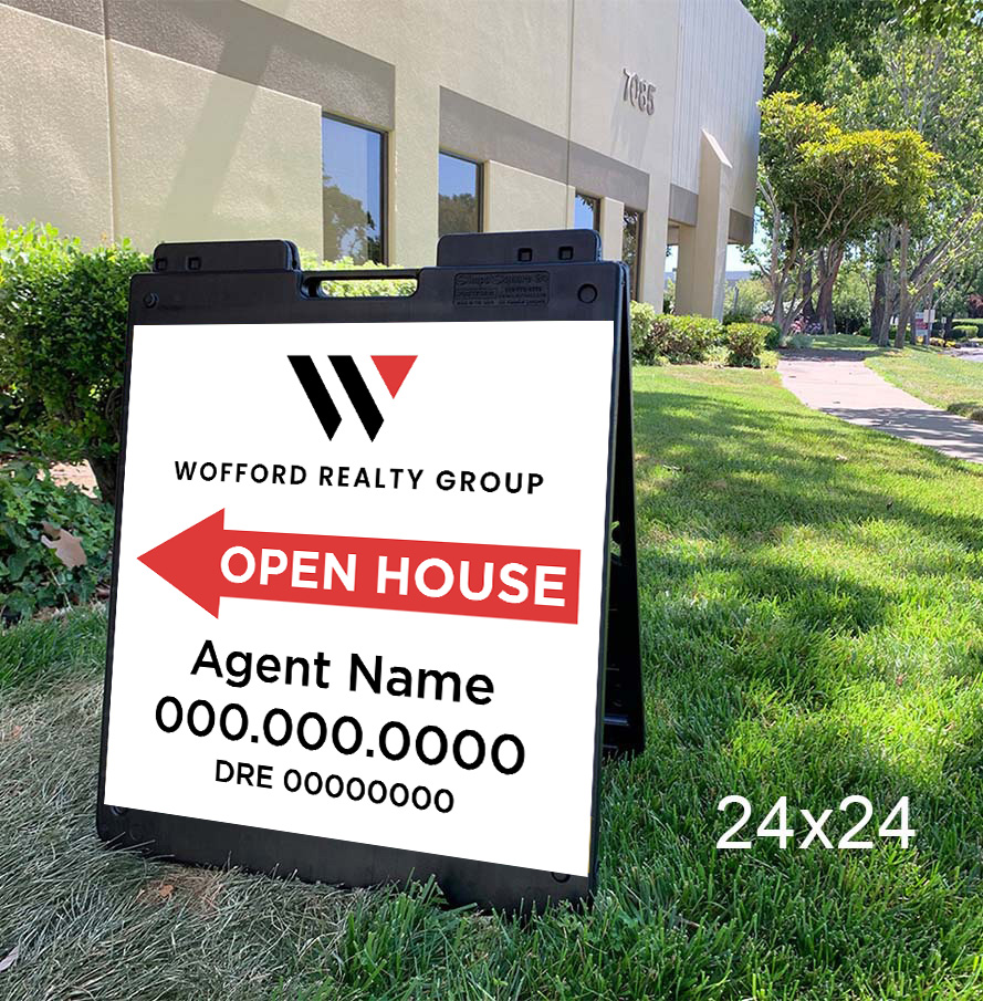 Wofford Realty 24x24 Open House sign with Plasticade Frame