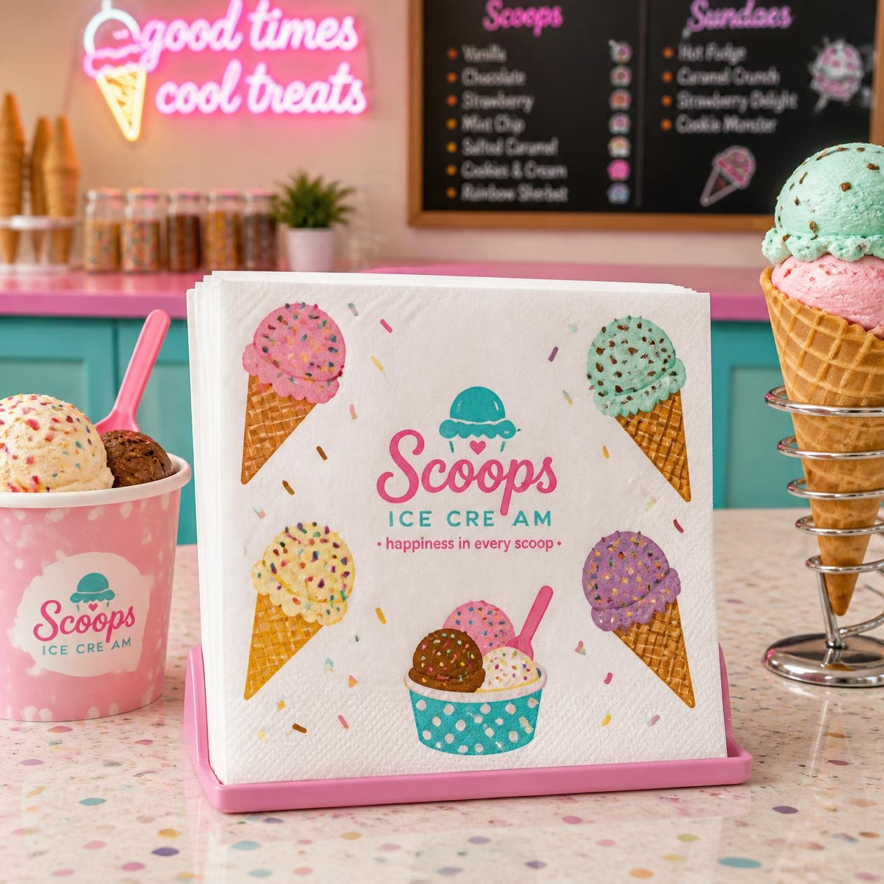 Custom Ice Cream Shop Napkins Custom Ice Cream Shop Napkins | Light Printing House