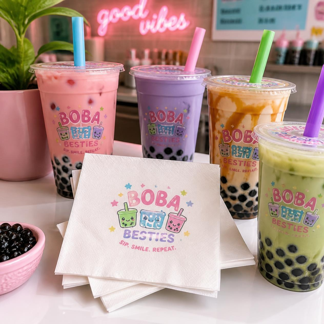 Custom Bubble Tea Shop Napkins | Light Printing House