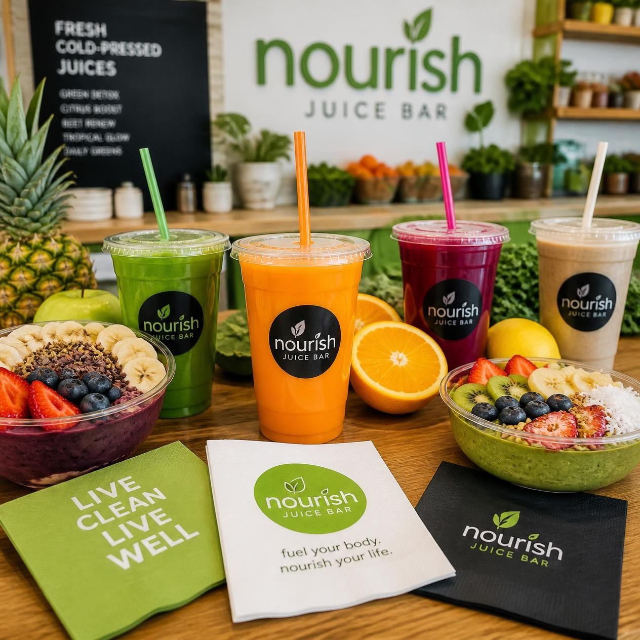 Custom Juice Bar Napkins Custom Juice Bar Napkins | Light Printing House