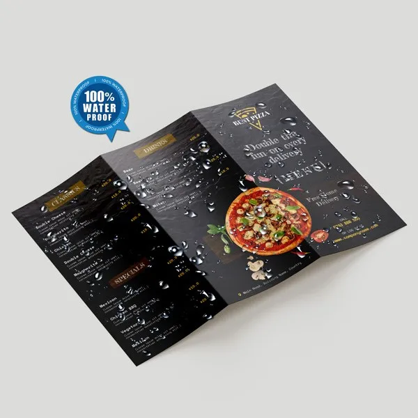 Custom Trifold Waterproof Menu Printing for Restaurants