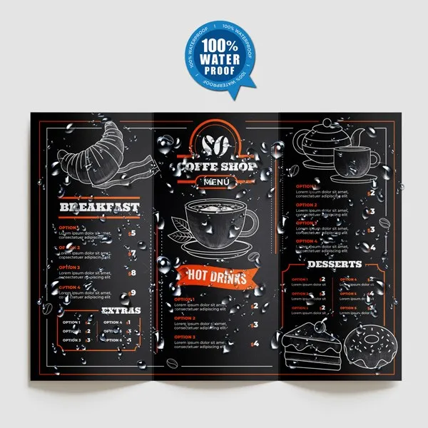 Custom Trifold Waterproof Menu Printing for Restaurants