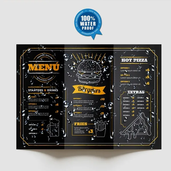 Custom Trifold Waterproof Menu Printing for Restaurants