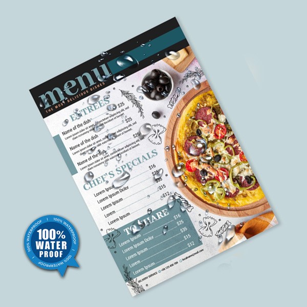 Flat Table Waterproof Menus | Light Printing House