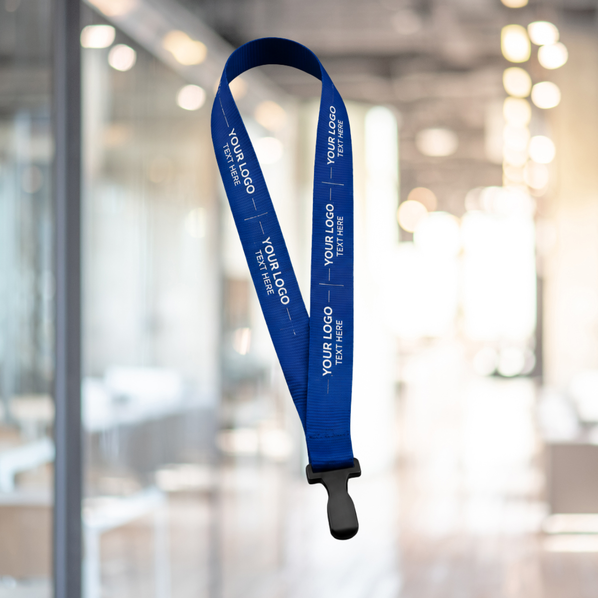 Custom black lanyard printing with logo and text