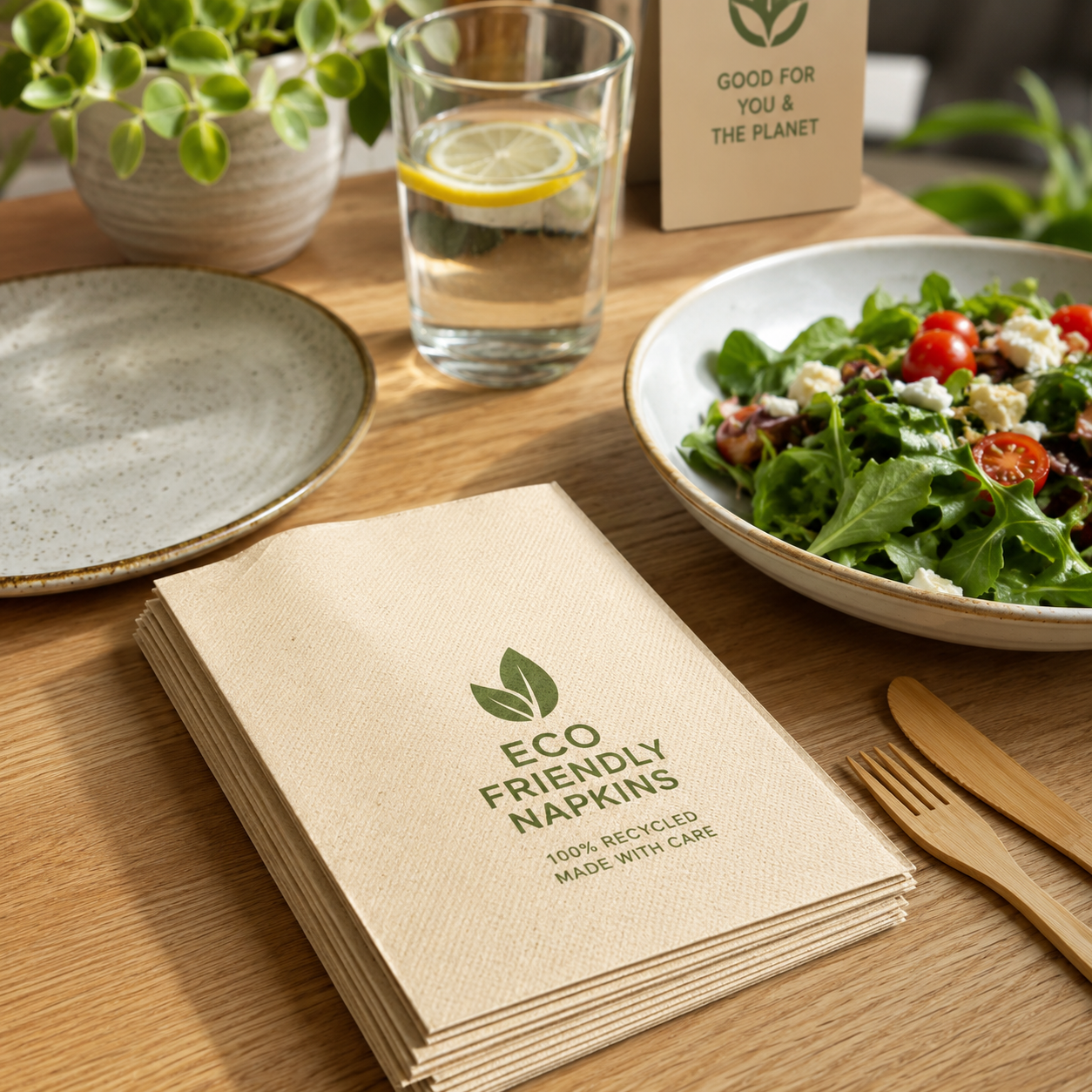 Eco-friendly printed napkins for restaurant and café branding