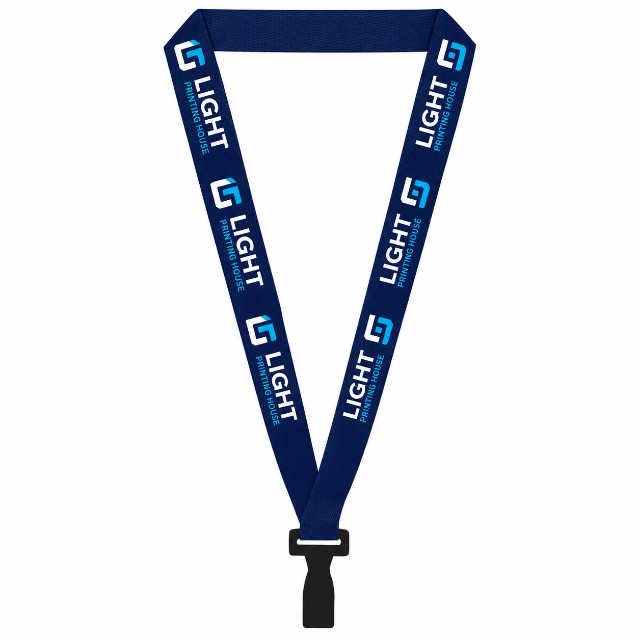 Red custom woven lanyard with repeating personalized text
