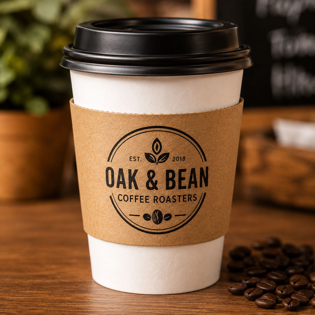 Stack of custom printed kraft coffee sleeves