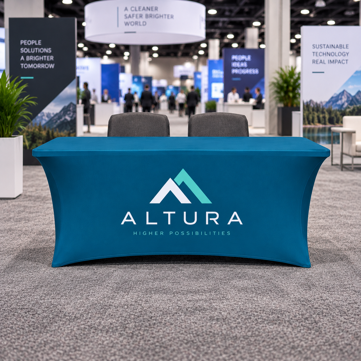 Custom blue fitted table cover
