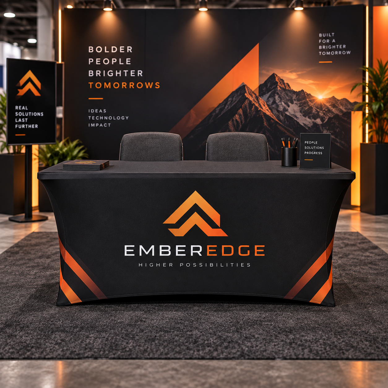 Custom black fitted table cover for trade shows