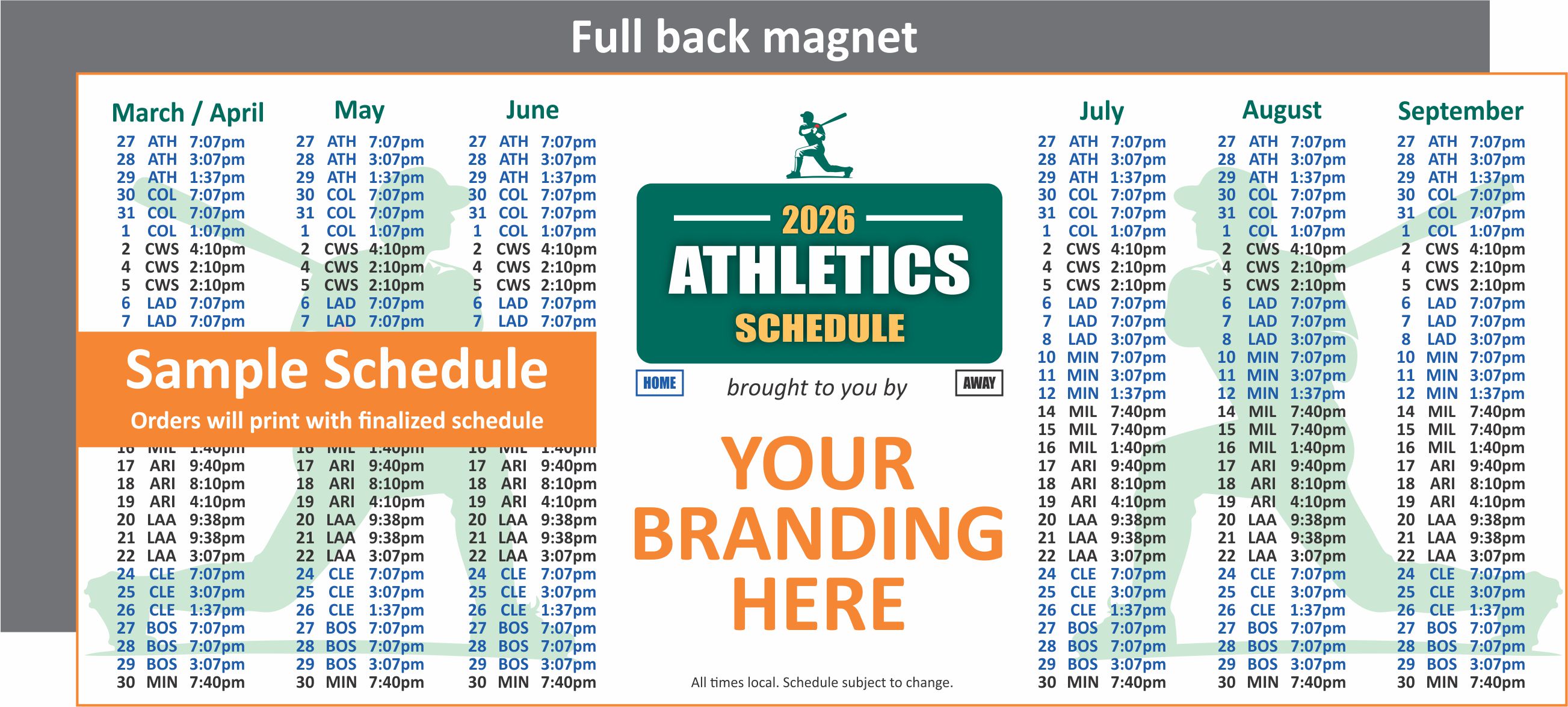 Athletics 2026 Schedule Magnets