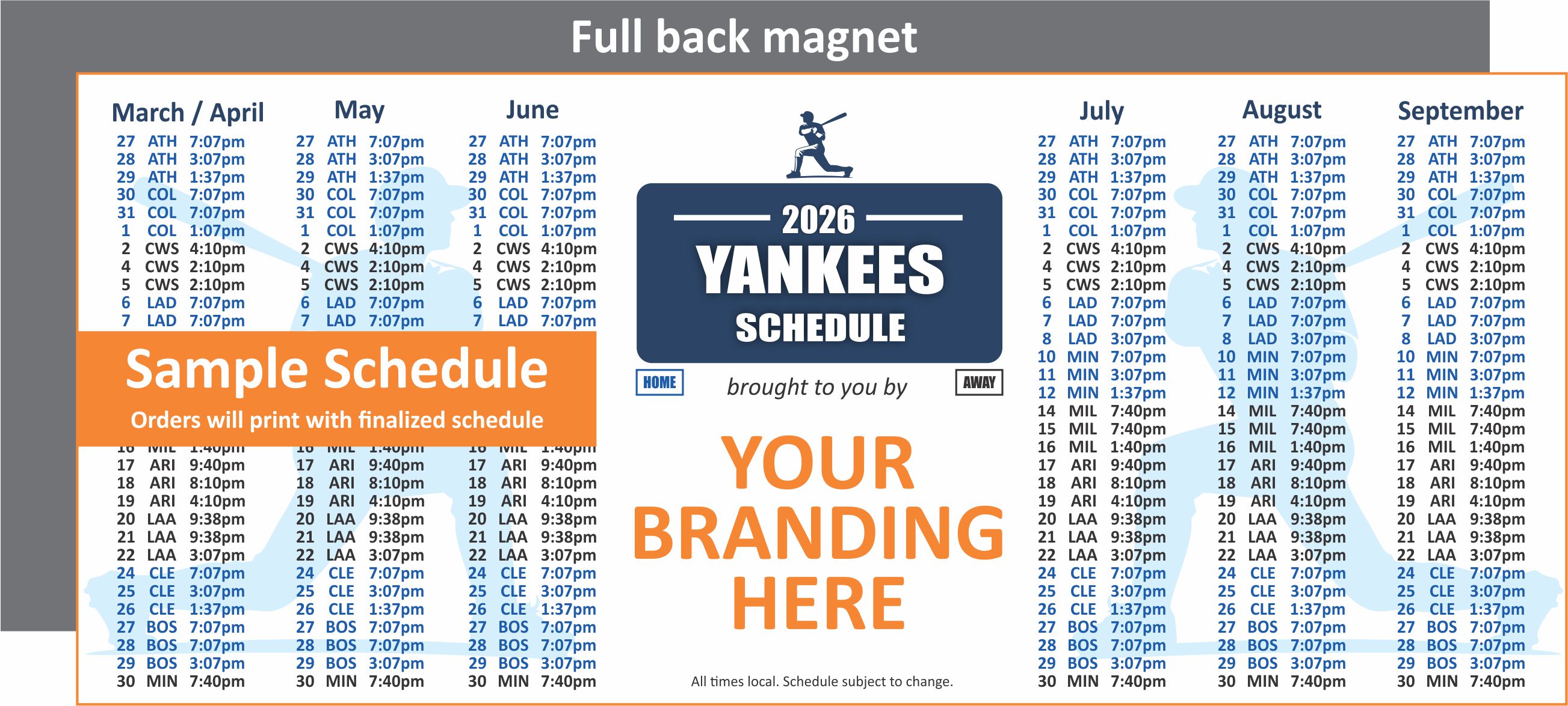 Yankees 2026 Schedule Magnets