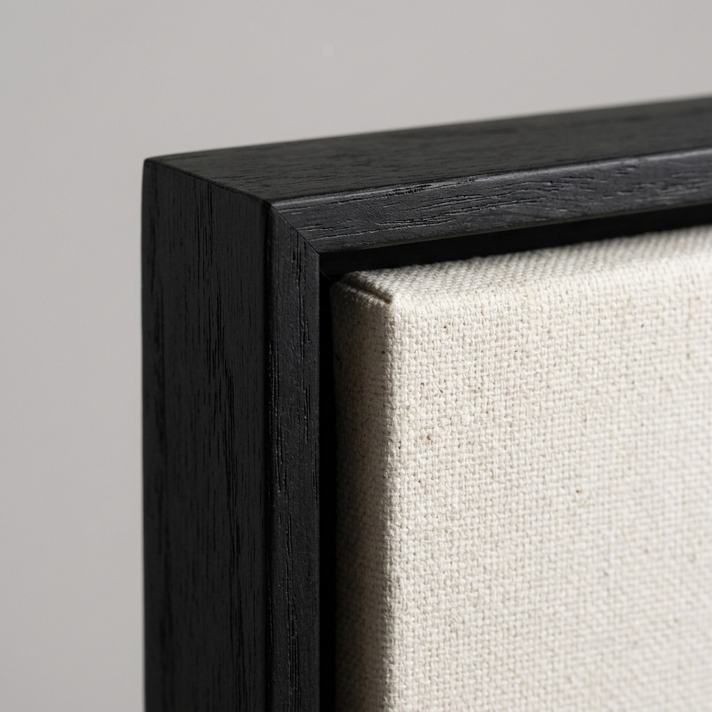 Corner detail: 0.25" float gap, canvas on rigid backer