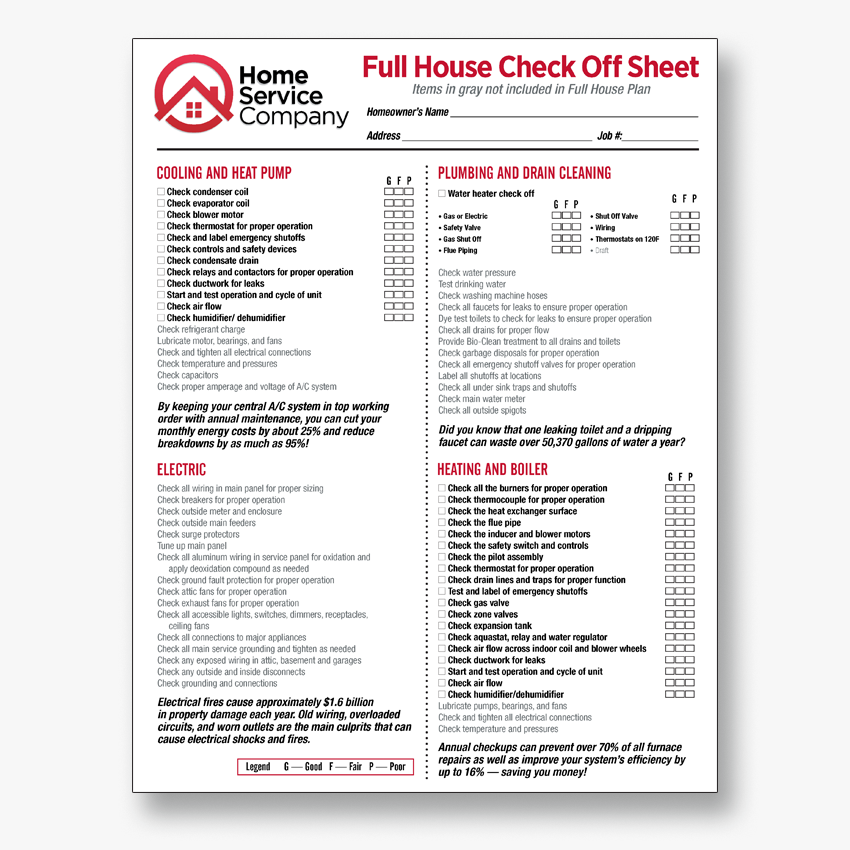 Full House Check-off sheet Full House Check-off sheet