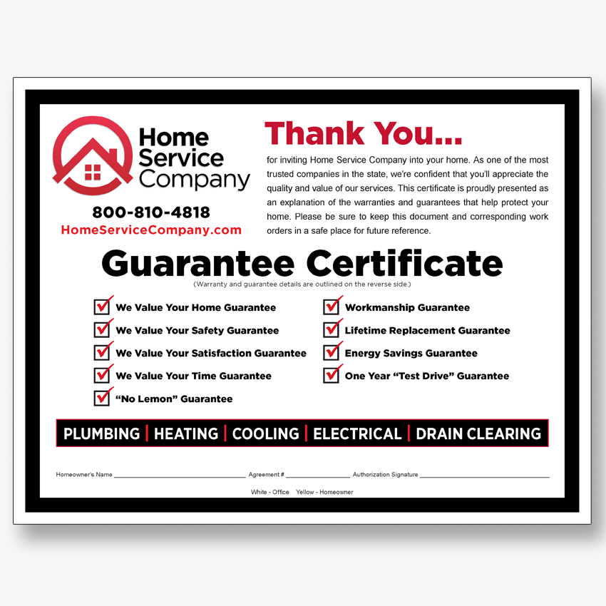 Guarantee Certificate for Service Guarantee Certificate for Service