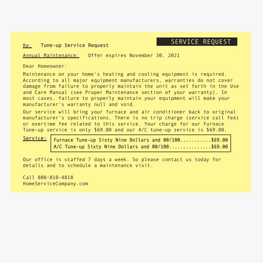 Service Request Postcards