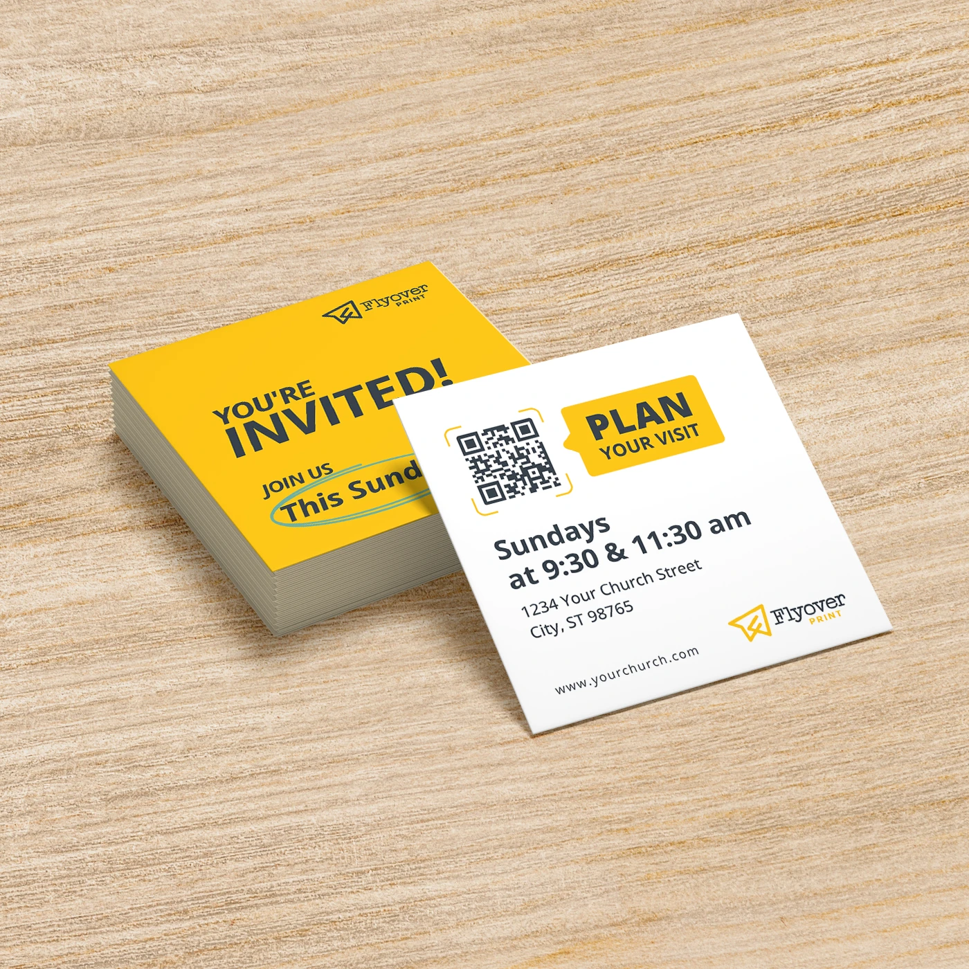 Square Invite Cards on Table